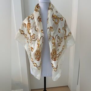 PERRY ELLIS Oversized Square Sheer Scarf Chiffon Satin Stripe Classic Neutral